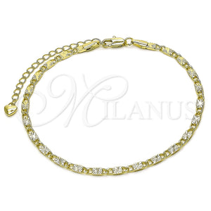 Tobillera Básica 03.213.0292.09 Oro Laminado, Diseño de Mariner, Diamantado, Tono Dorado (Grosor 03 MM, 9 Pulgadas de Largo)
