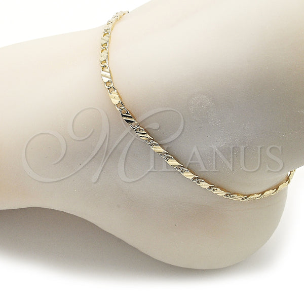 Tobillera Básica 03.213.0293.09 Oro Laminado, Diseño de Mariner, Diamantado, Tono Dorado (Grosor 03 MM, 9 Pulgadas de Largo)