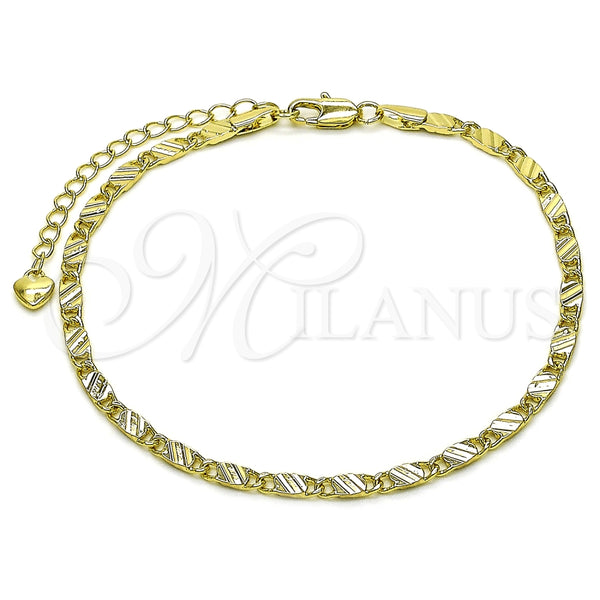 Tobillera Básica 03.213.0293.09 Oro Laminado, Diseño de Mariner, Diamantado, Tono Dorado (Grosor 03 MM, 9 Pulgadas de Largo)