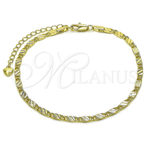 Tobillera Básica 03.213.0293.09 Oro Laminado, Diseño de Mariner, Diamantado, Tono Dorado (Grosor 03 MM, 9 Pulgadas de Largo)