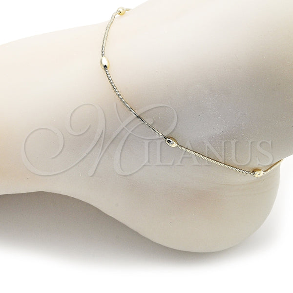 Tobillera Básica 03.213.0295.09 Oro Laminado, Diseño de Cola de Raton y Bola, Pulido, Tono Dorado (Grosor 01 MM, 9 Pulgadas de Largo)