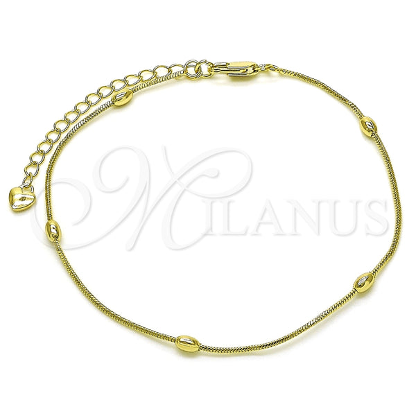 Tobillera Básica 03.213.0295.09 Oro Laminado, Diseño de Cola de Raton y Bola, Pulido, Tono Dorado (Grosor 01 MM, 9 Pulgadas de Largo)