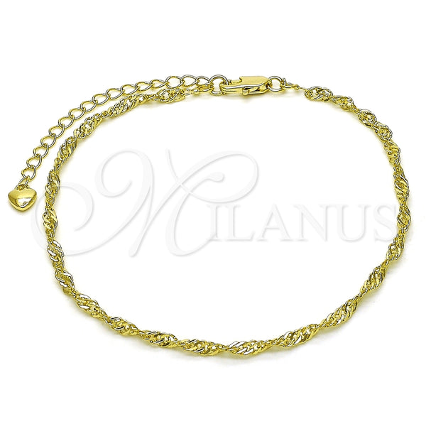 Tobillera Básica 03.213.0296.09 Oro Laminado, Diseño de Singapore, Diamantado, Tono Dorado (Grosor 03 MM, 9 Pulgadas de Largo)