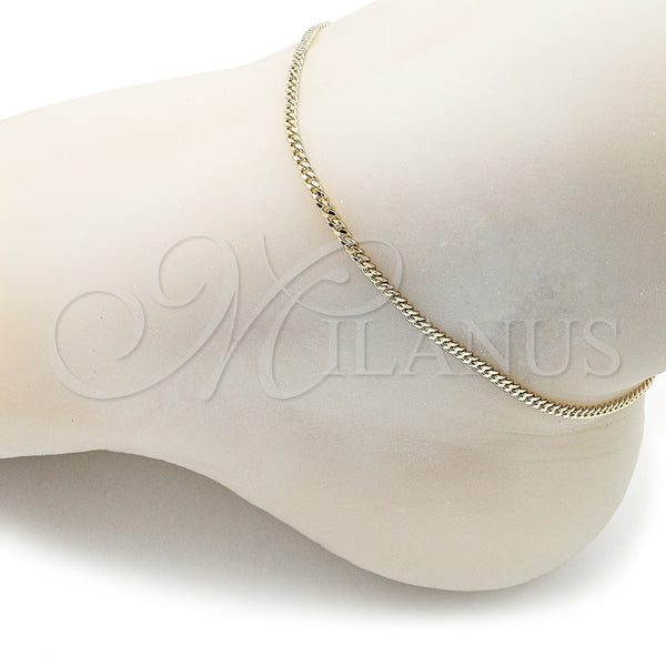 Tobillera Básica 04.213.0157.09 Oro Laminado, Diseño de Miami Cubana, Diamantado, Tono Dorado (Grosor 02 MM, 9 Pulgadas de Largo)