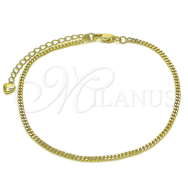 Tobillera Básica 04.213.0157.09 Oro Laminado, Diseño de Miami Cubana, Diamantado, Tono Dorado (Grosor 02 MM, 9 Pulgadas de Largo)