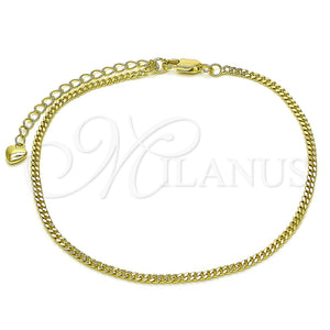 Tobillera Básica 04.213.0157.09 Oro Laminado, Diseño de Miami Cubana, Diamantado, Tono Dorado (Grosor 02 MM, 9 Pulgadas de Largo)