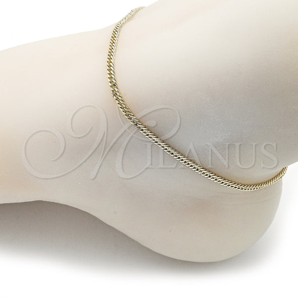 Tobillera Básica 03.213.0297.09 Oro Laminado, Diamantado, Tono Dorado (Grosor 03 MM, 9 Pulgadas de Largo)
