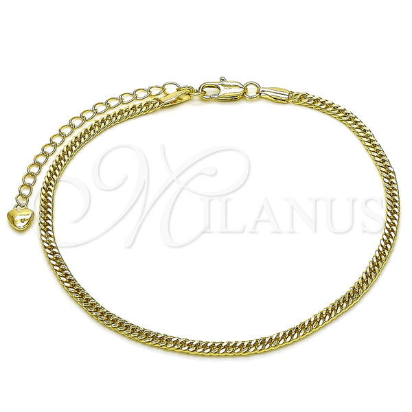 Tobillera Básica 03.213.0297.09 Oro Laminado, Diamantado, Tono Dorado (Grosor 03 MM, 9 Pulgadas de Largo)