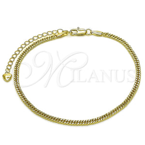 Tobillera Básica 03.213.0297.09 Oro Laminado, Diamantado, Tono Dorado (Grosor 03 MM, 9 Pulgadas de Largo)