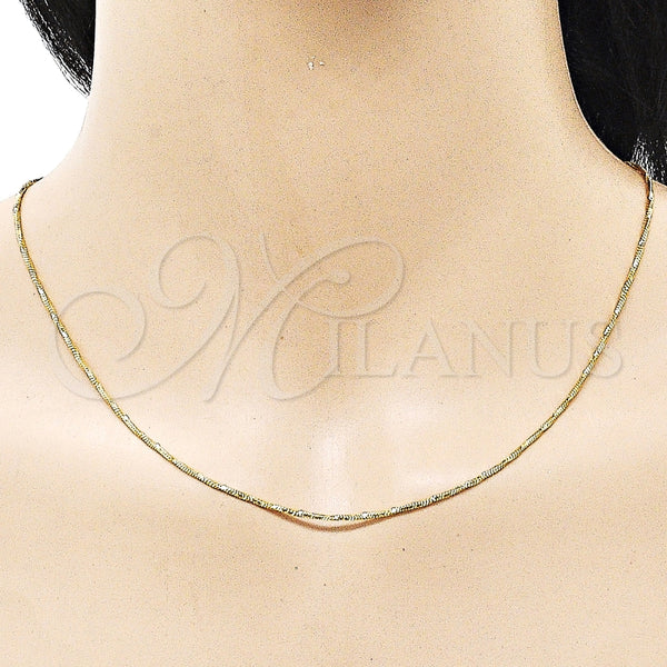 Gargantilla Basica 04.341.0126.20 Oro Laminado, Diseño de Cola de Raton y Torcido, Diamantado, Tono Dorado (01 MM Thickness, 20 Inches Length)