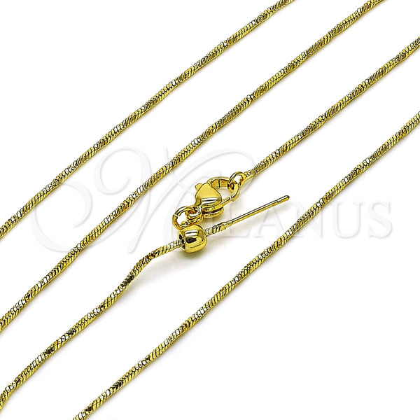Gargantilla Basica 04.341.0126.20 Oro Laminado, Diseño de Cola de Raton y Torcido, Diamantado, Tono Dorado (01 MM Thickness, 20 Inches Length)