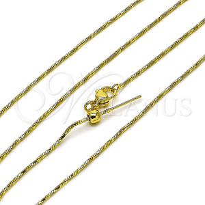 Gargantilla Basica 04.341.0126.20 Oro Laminado, Diseño de Cola de Raton y Torcido, Diamantado, Tono Dorado (01 MM Thickness, 20 Inches Length)