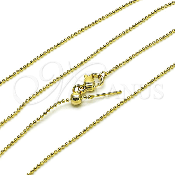 Gargantilla Basica 04.341.0129.20 Oro Laminado, Diseño de Bola, Pulido, Tono Dorado (01 MM Thickness, 20 Inches Length)