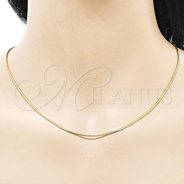 Gargantilla Basica 04.341.0132.20 Oro Laminado, Diseño de Cola de Raton, Diamantado, Tono Dorado (01 MM Thickness, 20 Inches Length)