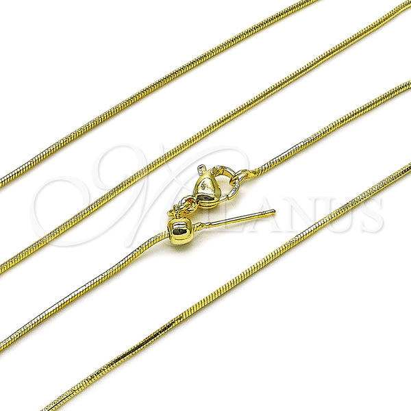Gargantilla Basica 04.341.0132.20 Oro Laminado, Diseño de Cola de Raton, Diamantado, Tono Dorado (01 MM Thickness, 20 Inches Length)