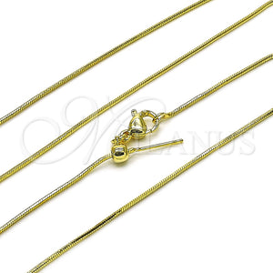 Gargantilla Basica 04.341.0132.20 Oro Laminado, Diseño de Cola de Raton, Diamantado, Tono Dorado (01 MM Thickness, 20 Inches Length)