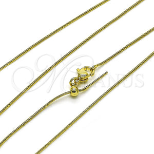 Gargantilla Basica 04.341.0133.20 Oro Laminado, Diseño de Cola de Raton, Pulido, Tono Dorado (01 MM Thickness, 20 Inches Length)