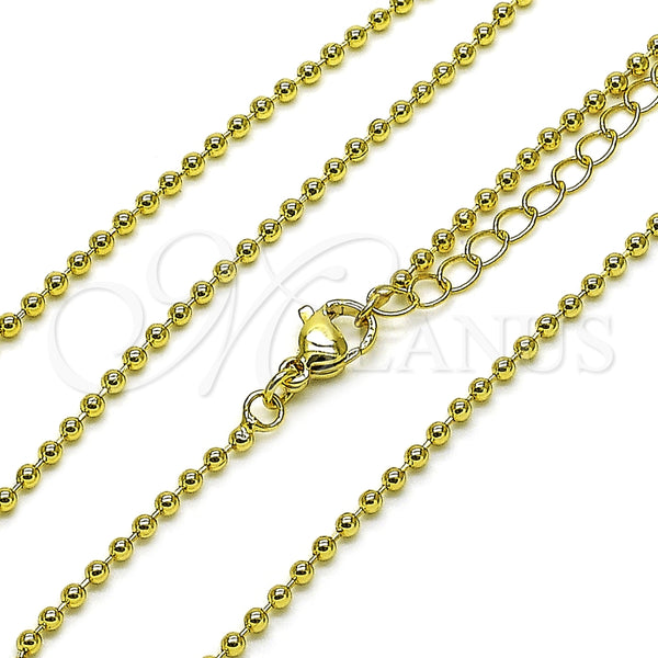 Gargantilla Basica 04.341.0137.18 Oro Laminado, Diseño de Bola, Pulido, Tono Dorado (02 MM Thickness, 17 Inches Length)
