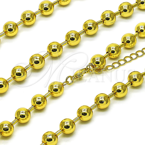 Gargantilla Basica 04.341.0138.18 Oro Laminado, Diseño de Bola, Pulido, Tono Dorado (Grosor 08 MM, 18 Pulgadas de Largo)