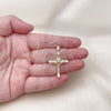Dije Religioso 05.341.0099 Oro Laminado, Diseño de Cruz y Baguette, con Blanca Zirconia Cubica, Pulido, Tono Dorado