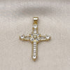 Dije Religioso 05.341.0099 Oro Laminado, Diseño de Cruz y Baguette, con Blanca Zirconia Cubica, Pulido, Tono Dorado