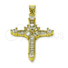 Dije Religioso 05.341.0099 Oro Laminado, Diseño de Cruz y Baguette, con Blanca Zirconia Cubica, Pulido, Tono Dorado
