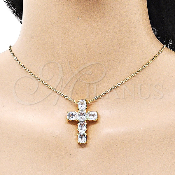 Dije Religioso 05.341.0100 Oro Laminado, Diseño de Cruz, con Blanca Zirconia Cubica, Pulido, Tono Dorado