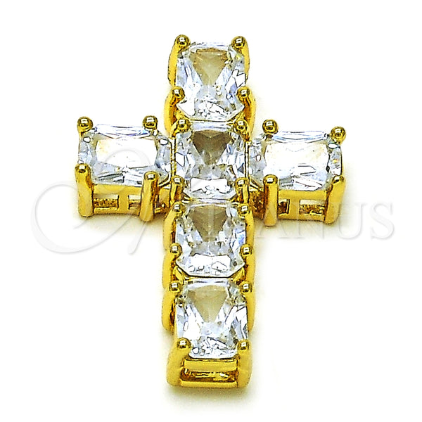 Dije Religioso 05.341.0100 Oro Laminado, Diseño de Cruz, con Blanca Zirconia Cubica, Pulido, Tono Dorado