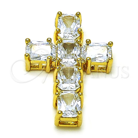 Dije Religioso 05.341.0100 Oro Laminado, Diseño de Cruz, con Blanca Zirconia Cubica, Pulido, Tono Dorado
