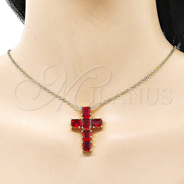 Dije Religioso 05.341.0100.2 Oro Laminado, Diseño de Cruz, con Granate Zirconia Cubica, Pulido, Tono Dorado