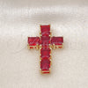 Dije Religioso 05.341.0100.2 Oro Laminado, Diseño de Cruz, con Granate Zirconia Cubica, Pulido, Tono Dorado