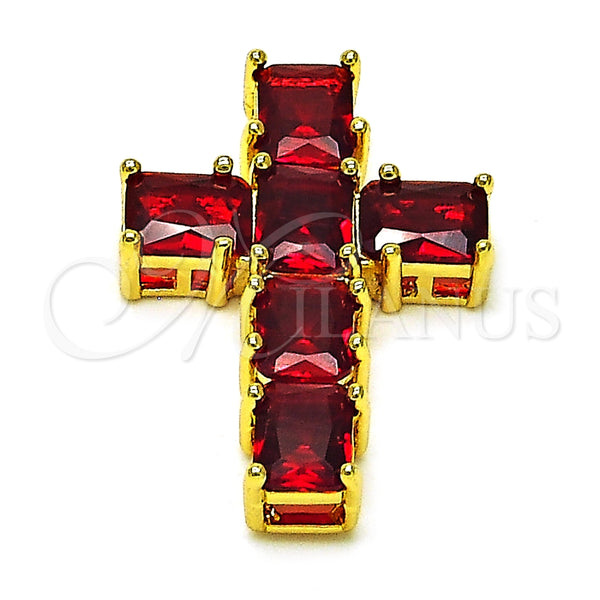 Dije Religioso 05.341.0100.2 Oro Laminado, Diseño de Cruz, con Granate Zirconia Cubica, Pulido, Tono Dorado