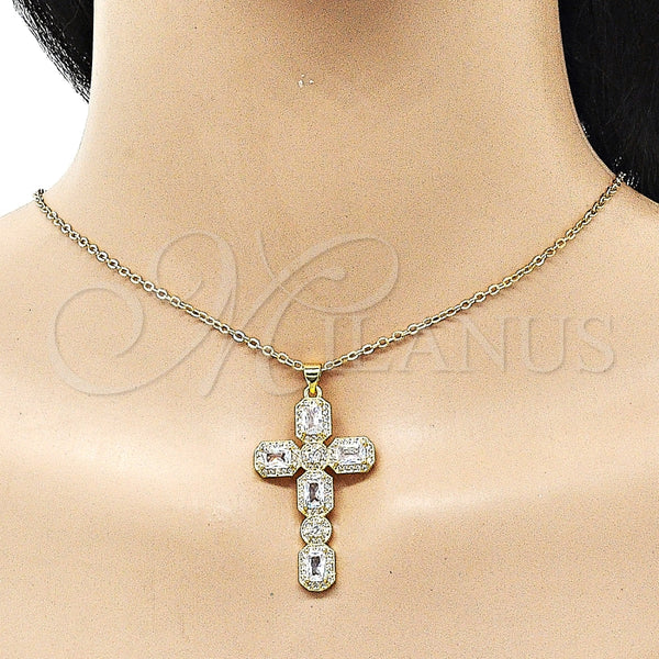 Dije Elegante 05.341.0101 Oro Laminado, Diseño de Cruz, con Blanca Zirconia Cubica and Blanca Micro Pave, Pulido, Tono Dorado