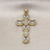 Dije Elegante 05.341.0101 Oro Laminado, Diseño de Cruz, con Blanca Zirconia Cubica and Blanca Micro Pave, Pulido, Tono Dorado