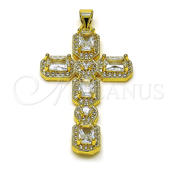 Dije Elegante 05.341.0101 Oro Laminado, Diseño de Cruz, con Blanca Zirconia Cubica and Blanca Micro Pave, Pulido, Tono Dorado