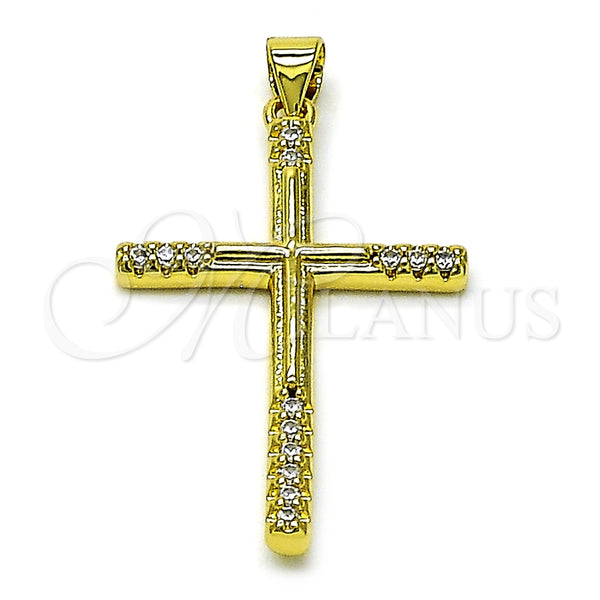 Dije Elegante 05.341.0102 Oro Laminado, Diseño de Cruz, con Blanca Zirconia Cubica, Pulido, Tono Dorado