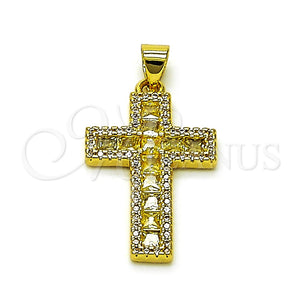 Dije Elegante 05.341.0103 Oro Laminado, Diseño de Cruz, con Dorado Zirconia Cubica and Blanca Micro Pave, Pulido, Tono Dorado