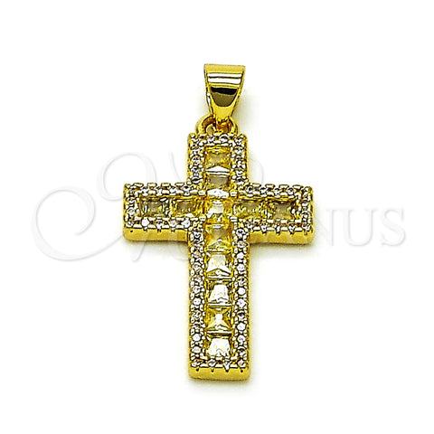 Dije Elegante 05.341.0103 Oro Laminado, Diseño de Cruz, con Dorado Zirconia Cubica and Blanca Micro Pave, Pulido, Tono Dorado