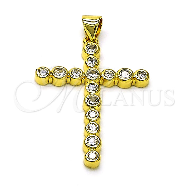 Dije Elegante 05.341.0105 Oro Laminado, Diseño de Cruz, con Blanca Zirconia Cubica, Pulido, Tono Dorado