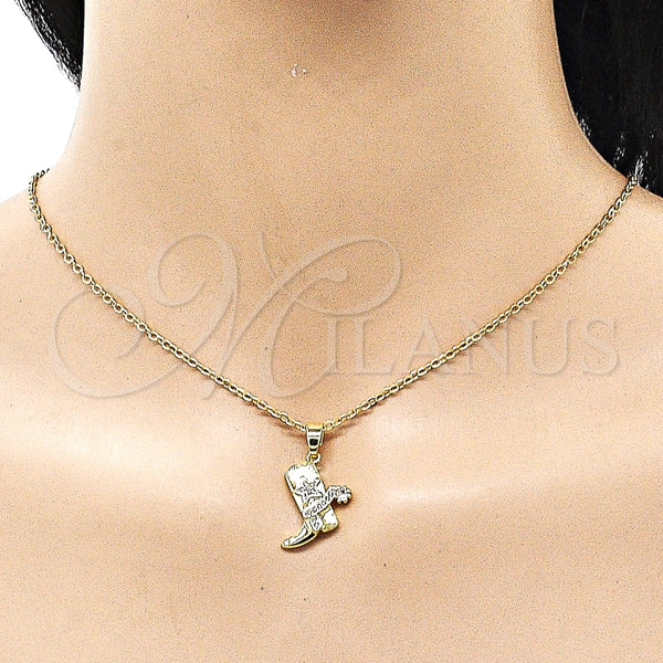 Dije Elegante 05.341.0106 Oro Laminado, Diseño de Zapato y Estrella, con Blanca Zirconia Cubica, Pulido, Tono Dorado