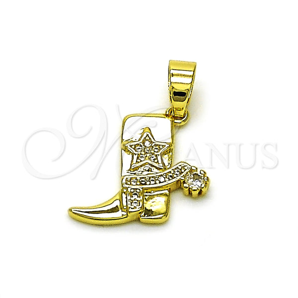 Dije Elegante 05.341.0106 Oro Laminado, Diseño de Zapato y Estrella, con Blanca Zirconia Cubica, Pulido, Tono Dorado