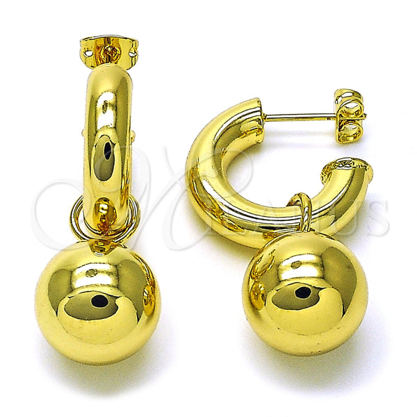 Argolla Pequeña 02.341.0228.20 Oro Laminado, Diseño de Bola y Hueco, Pulido, Tono Dorado