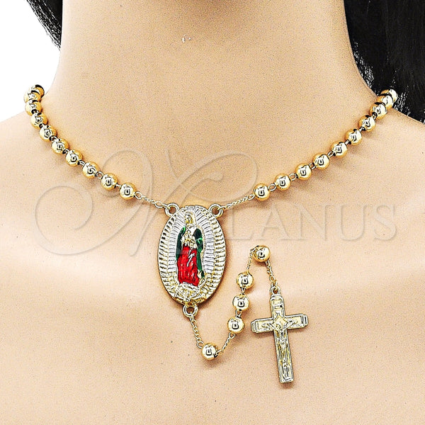 Rosario Mediano 09.411.0007.24 Oro Laminado, Diseño de Guadalupe y Bola, Pulido, Tres Tonos