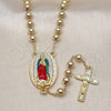 Rosario Mediano 09.411.0007.24 Oro Laminado, Diseño de Guadalupe y Bola, Pulido, Tres Tonos