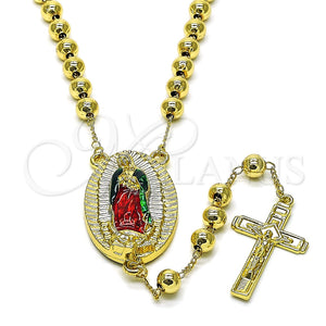 Rosario Mediano 09.411.0007.24 Oro Laminado, Diseño de Guadalupe y Bola, Pulido, Tres Tonos
