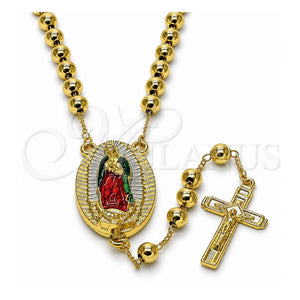Rosario Mediano 09.411.0007.24 Oro Laminado, Diseño de Guadalupe y Bola, Pulido, Tres Tonos