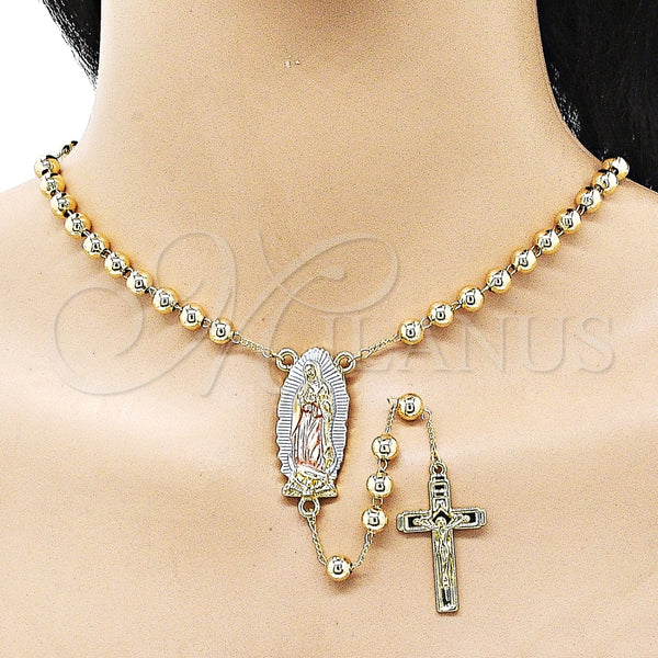 Rosario Mediano 09.411.0008.24 Oro Laminado, Diseño de Guadalupe y Bola, Pulido, Tono Dorado