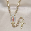 Rosario Mediano 09.411.0008.24 Oro Laminado, Diseño de Guadalupe y Bola, Pulido, Tono Dorado