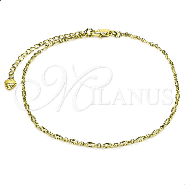 Tobillera Básica 04.213.0088.10 Oro Laminado, Diseño de Rolo, Diamantado, Tono Dorado (02 MM Thickness, 10 Inches Length)