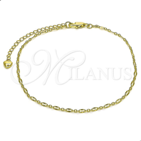 Tobillera Básica 04.213.0088.10 Oro Laminado, Diseño de Rolo, Diamantado, Tono Dorado (02 MM Thickness, 10 Inches Length)
